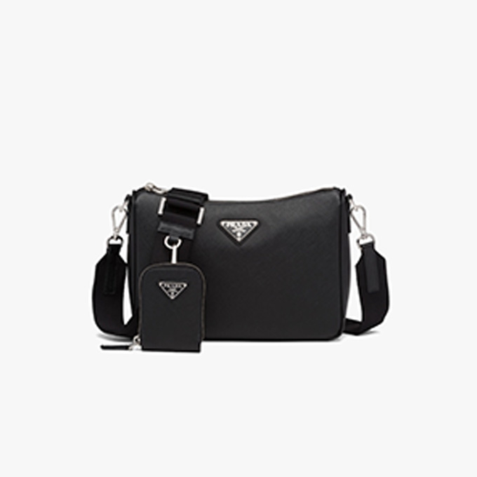 prada saffiano leather men messenger crossbody bag with attached mini pouch